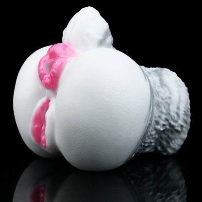 White Rabbit Pocket Pussy — Platinum Silicone Fantasy Bunny Masturbator with Dual-Channel Texture & Pink Accent Design