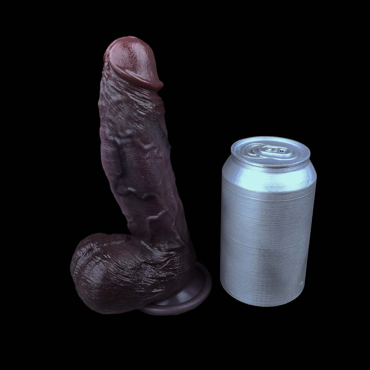 Deep Plum Black Dildo | Dual-Layer Platinum Silicone Realistic Cock with Suction Cup, Vein Texture & Balls — Lifelike Dark Brown Dildo for Hands-Free & Penetration Play