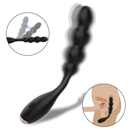 Schwarze Analkugeln aus Silikon mit vibrierendem Butt Plug – stimulierendes Prostata-Massagegerät für Männer