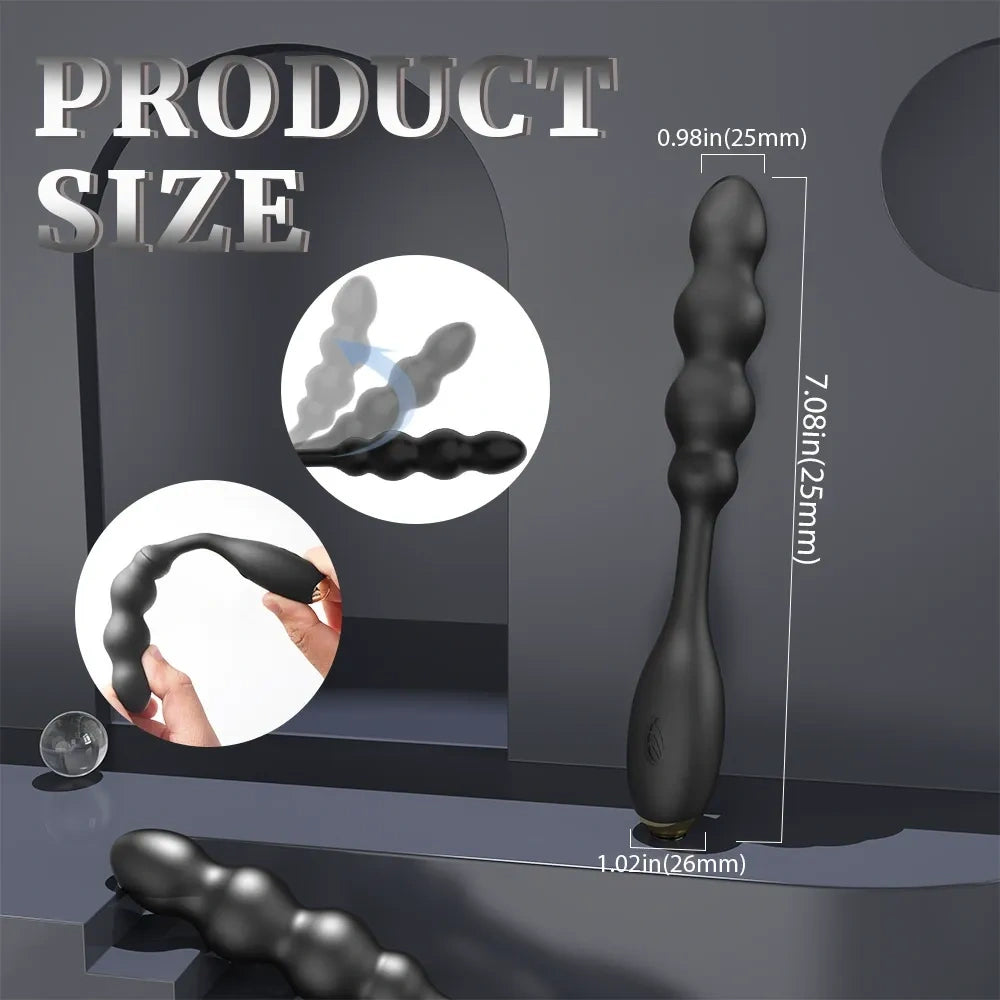 Schwarze Analkugeln aus Silikon mit vibrierendem Butt Plug – stimulierendes Prostata-Massagegerät für Männer