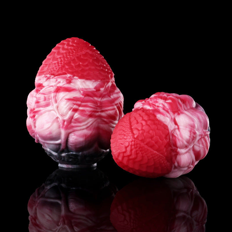 Dragon Scale Silicone Egg Anchor Plug & Restraint Gag with 304 Steel Leash & Red Leather Handle (M/L)