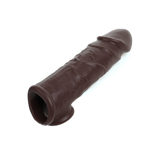 Ebony Realistic Dildo Cock Sleeve Extender - Life Size Silicone Penis Ring Male Sex Toy