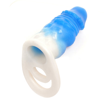 Leuchtender Penisring mit großem Umfang und Silikon-Penisvergrößerer – Realistischer Dildo, Penisring-Trainer, Sexspielzeug für Männer