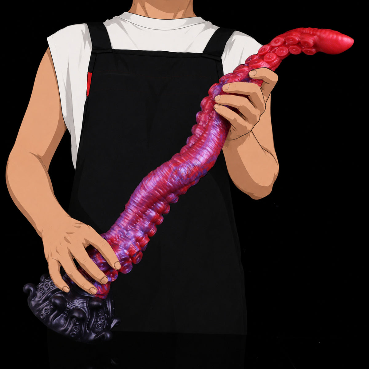 Abyssal Coil — Extra-Long Tentacle Fantasy Long Dildo in Platinum Silicone, Crimson-Violet Marble, Sucker Shaft & Kraken-Carved Suction Base
