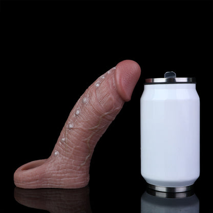 Textured Flesh-Brown Cock Sleeve: Studded Shaft Penis Extender with Bulbous Head & Erection Loop for Couples Play