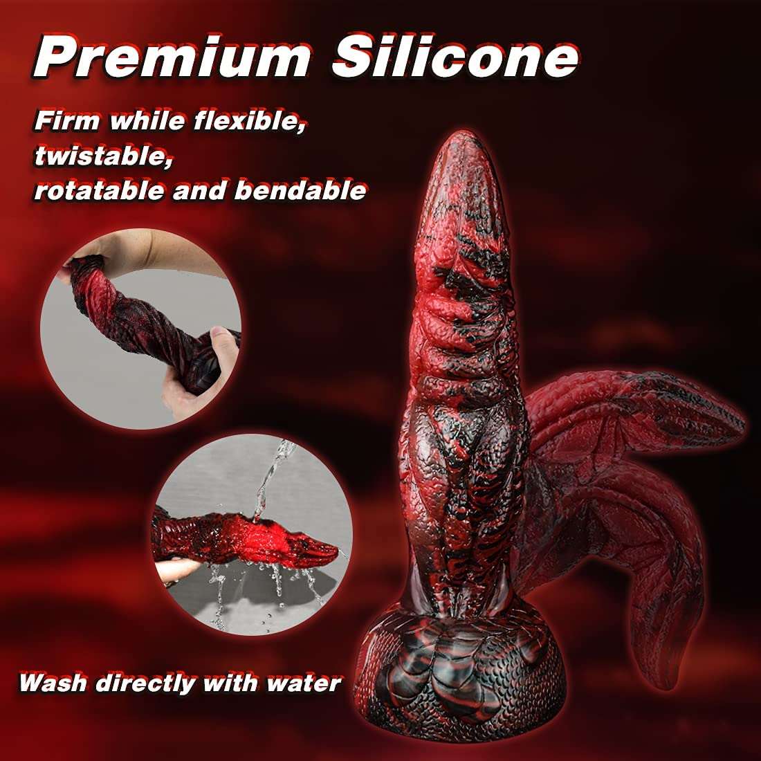 Domlust Volcanic Realistic Dildos, Huge Anal Dildo with Strong Sucker, Red-Black