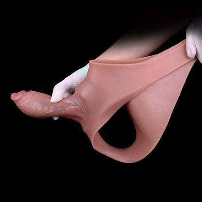 Realistic Bareskin Male Hollow Dildo Underwear - Small Glan Big Thick Penis Sleeve Extender Pant