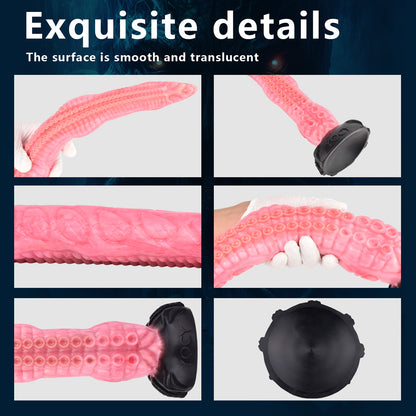 Fantasy Tentacle Long Anal Dildo Butt Plug - Pink Realism Octopus Flared Base Sex Toys for Women