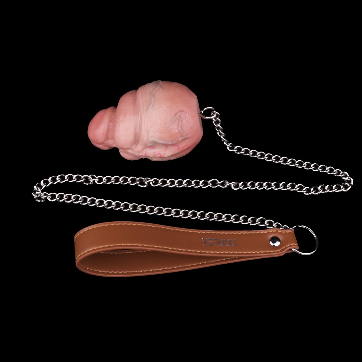 Realistic Silicone Anal Butt Plug with Steel Chain — Platinum Silicone Anal Dildo for Triple-Use Vaginal, Anal & Oral Play