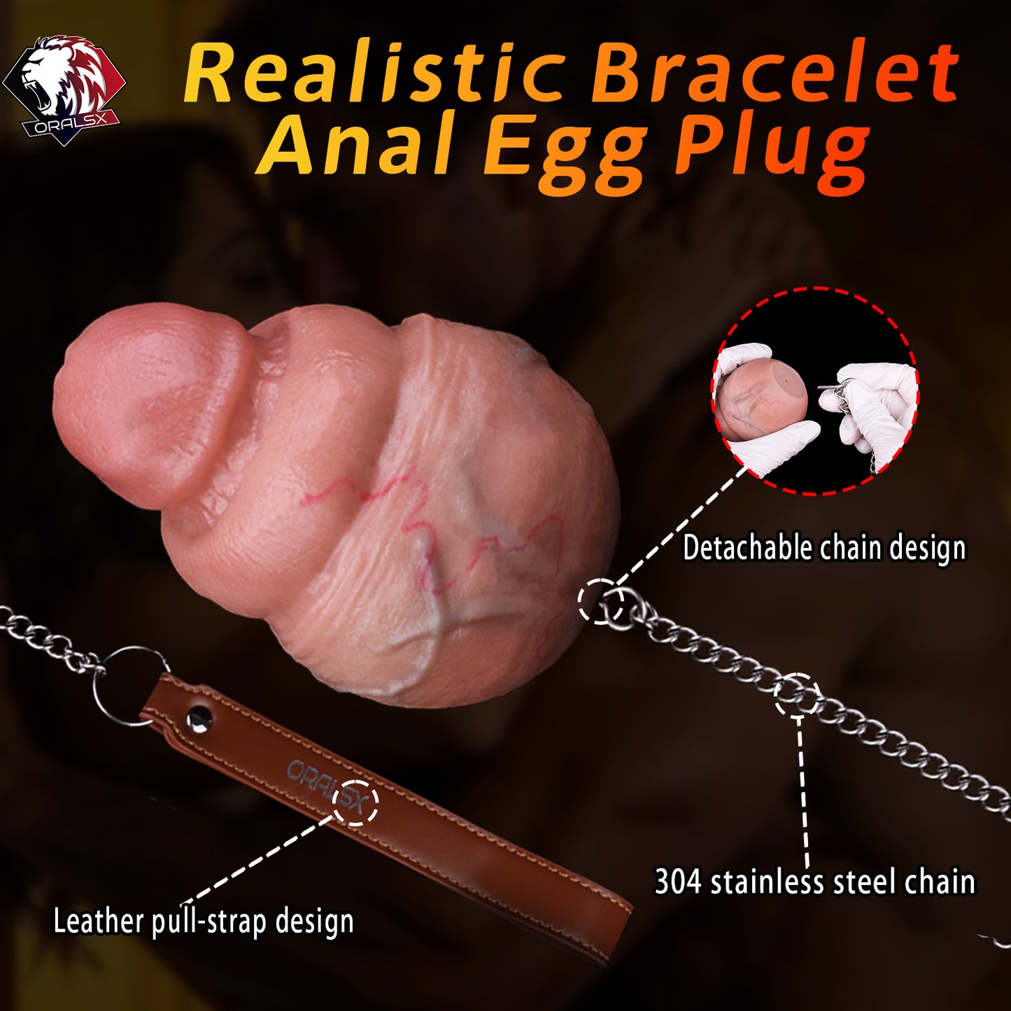 Realistic Silicone Anal Butt Plug with Steel Chain — Platinum Silicone Anal Dildo for Triple-Use Vaginal, Anal & Oral Play