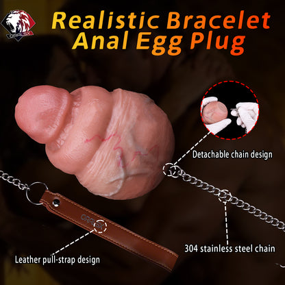 Realistic Silicone Anal Butt Plug with Steel Chain — Platinum Silicone Anal Dildo for Triple-Use Vaginal, Anal & Oral Play