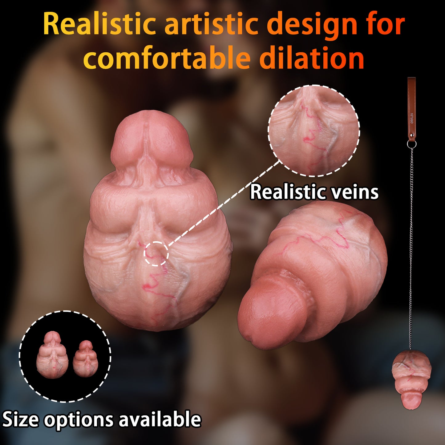 Realistic Silicone Anal Butt Plug with Steel Chain — Platinum Silicone Anal Dildo for Triple-Use Vaginal, Anal & Oral Play