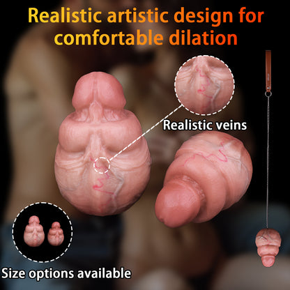 Realistic Silicone Anal Butt Plug with Steel Chain — Platinum Silicone Anal Dildo for Triple-Use Vaginal, Anal & Oral Play