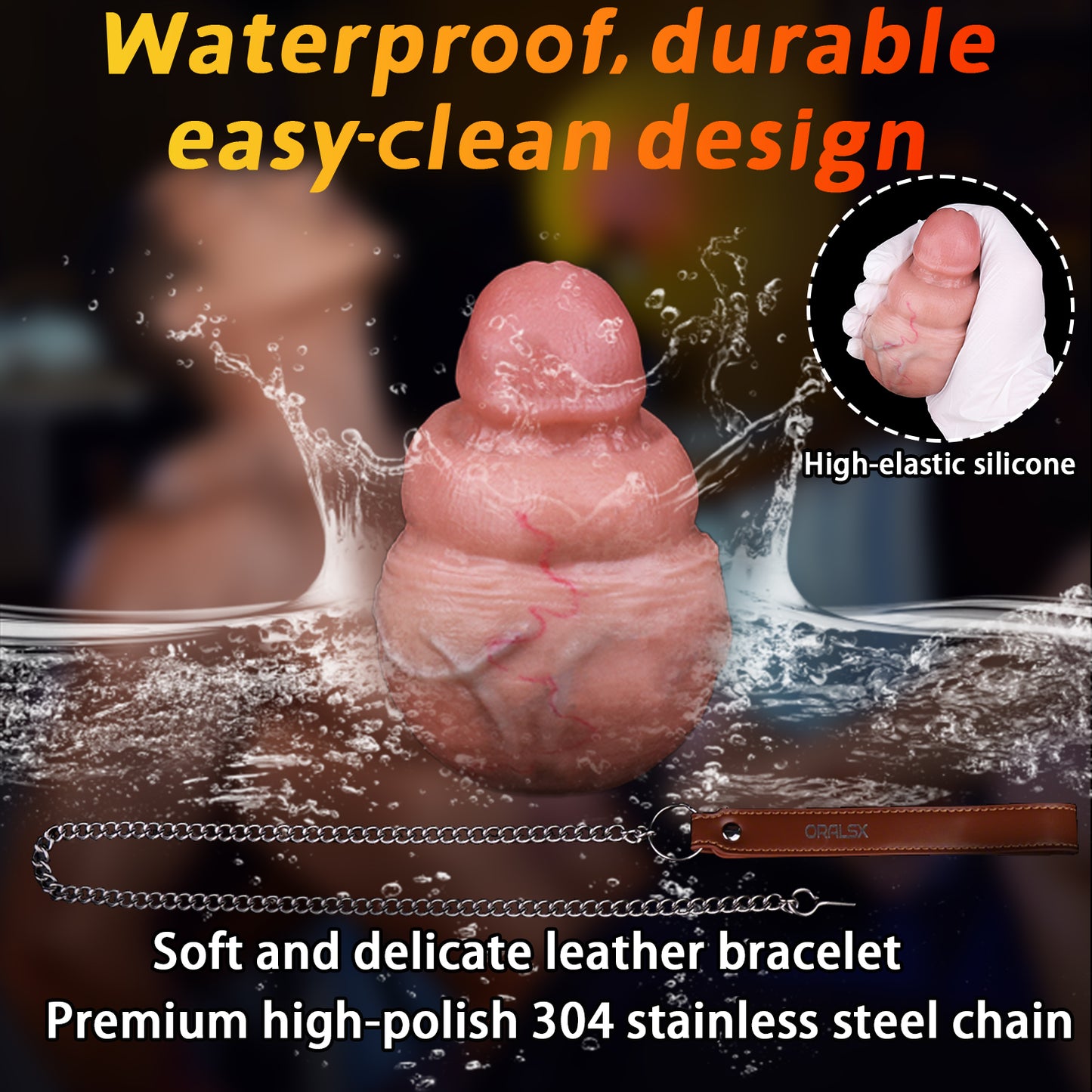 Realistic Silicone Anal Butt Plug with Steel Chain — Platinum Silicone Anal Dildo for Triple-Use Vaginal, Anal & Oral Play