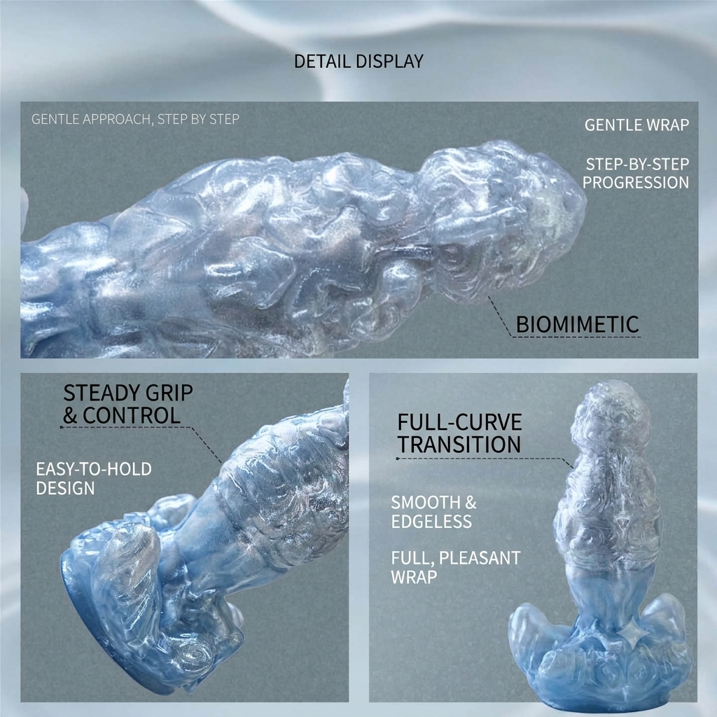 Aquarius Scorpio Alien Dildo with Irregular Texture — Curved Platinum Silicone Fantasy Dildo for G-Spot Stimulation