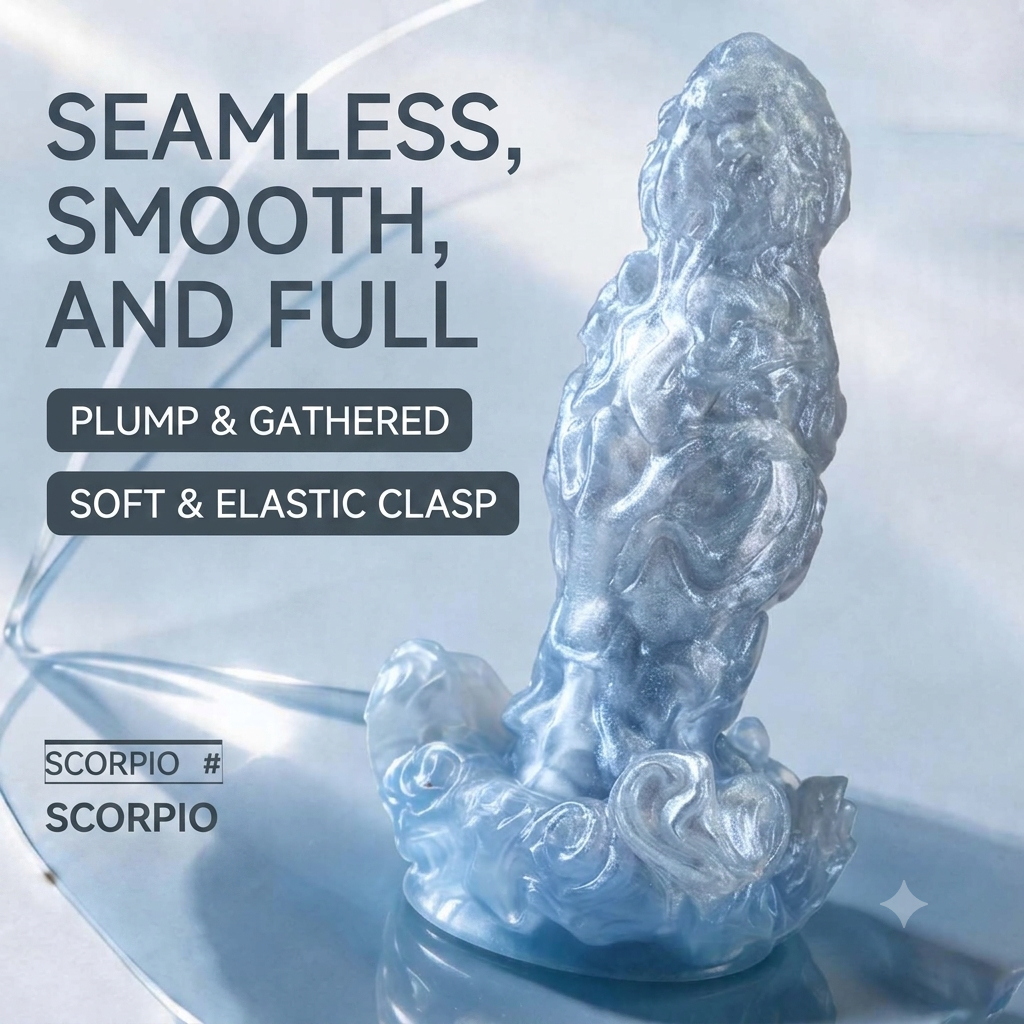 Aquarius Scorpio Alien Dildo with Irregular Texture — Curved Platinum Silicone Fantasy Dildo for G-Spot Stimulation