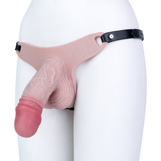 Realistic Platinum Silicone Male Chastity Cage Pants – Leather Harness Bondage Device for Long-Term Wear