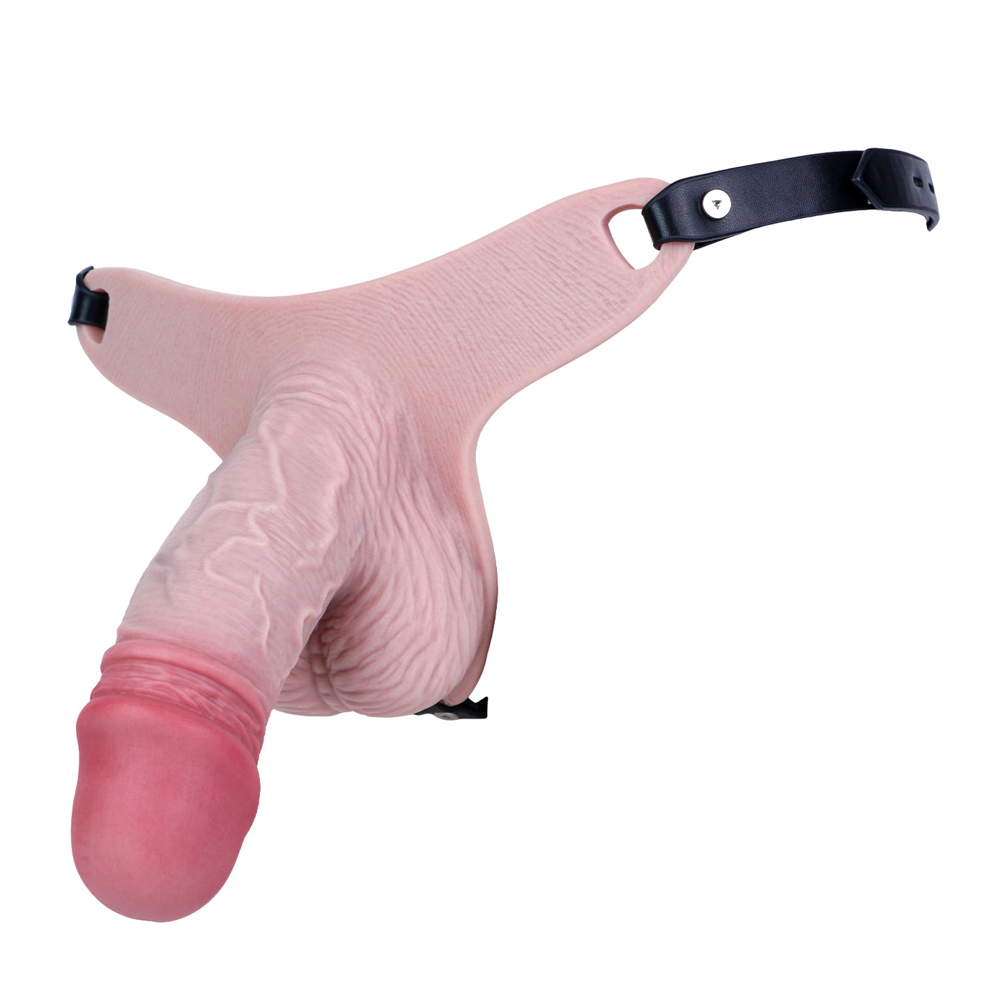 Realistic Platinum Silicone Male Chastity Cage Pants – Leather Harness Bondage Device for Long-Term Wear