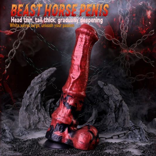 Blood-Red Monster Fantasy Animal Horse Cock - Female Vaginal Silicone Suction Masturbator
