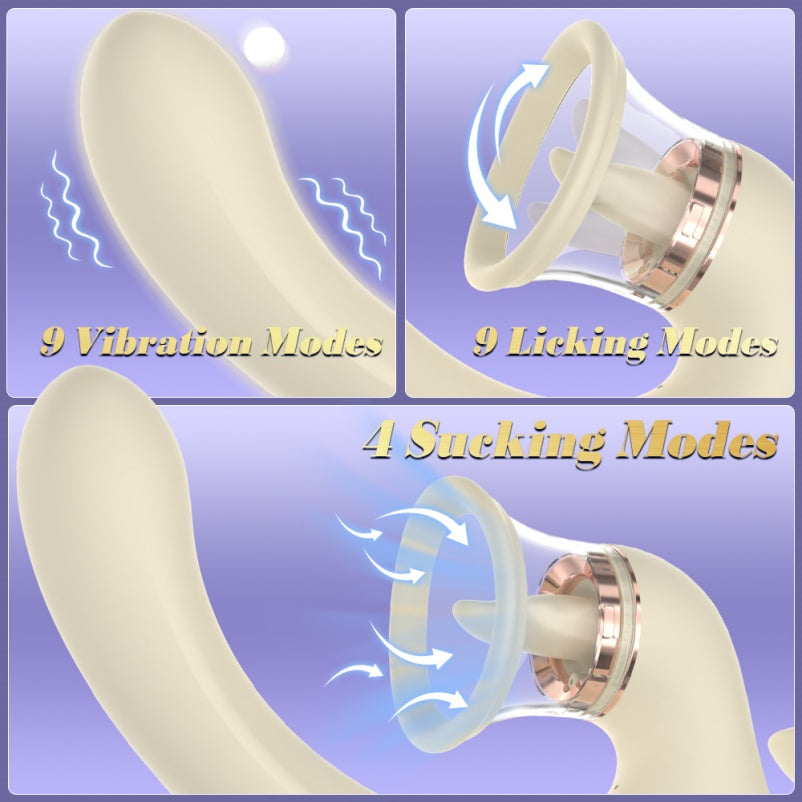 Multi-Function Vibrating Sucking Magic Wand – 3-in-1 Dildo-Style Female Silicone Stimulator