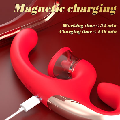 Multi-Function Vibrating Sucking Magic Wand – 3-in-1 Dildo-Style Female Silicone Stimulator