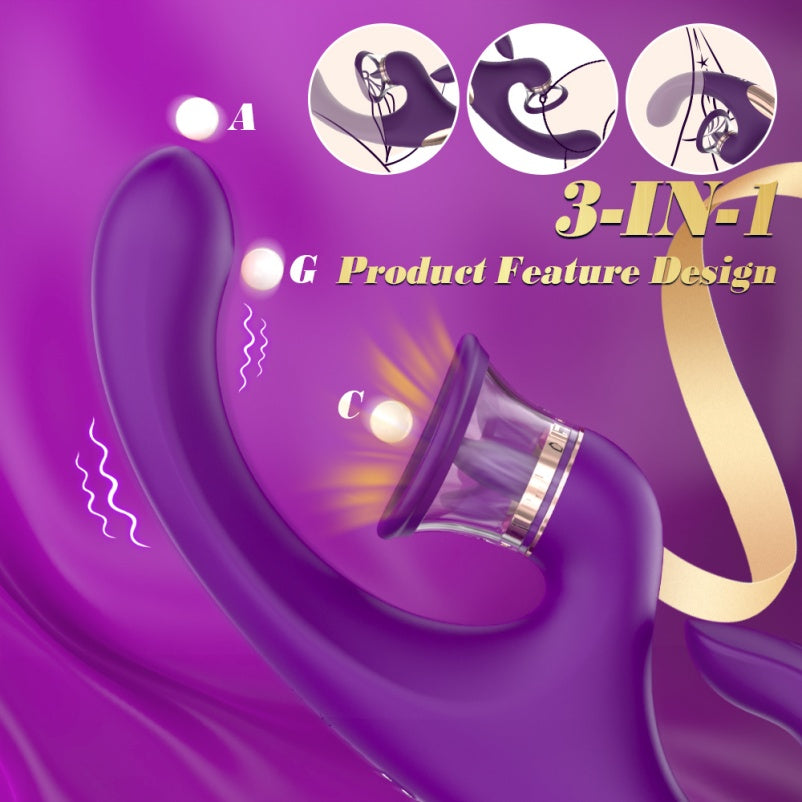 Multi-Function Vibrating Sucking Magic Wand – 3-in-1 Dildo-Style Female Silicone Stimulator