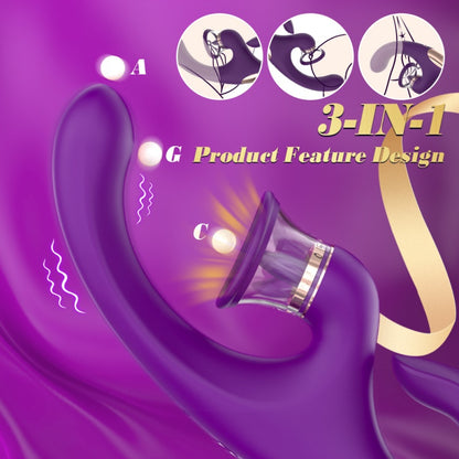 Multi-Function Vibrating Sucking Magic Wand – 3-in-1 Dildo-Style Female Silicone Stimulator