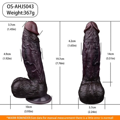 Deep Plum Black Dildo | Dual-Layer Platinum Silicone Realistic Cock with Suction Cup, Vein Texture & Balls — Lifelike Dark Brown Dildo for Hands-Free & Penetration Play