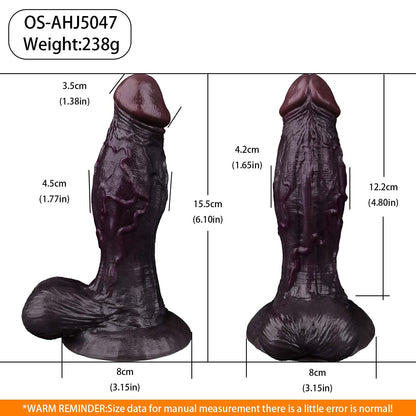 Bulbous Black Dildo | Dual-Layer Platinum Silicone Realistic Cock with Swollen Glans, Prominent Vein Texture & Extra-Wide Suction Cup — Deep Purple-Black for G-Spot & Cervix Play