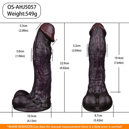 Curved Black Dildo | Long Upward-Angled Shaft, Realistic Skin Texture & Anatomical Detail — Dual-Layer Platinum Silicone in Dark Chocolate Brown for G-Spot Curve Play