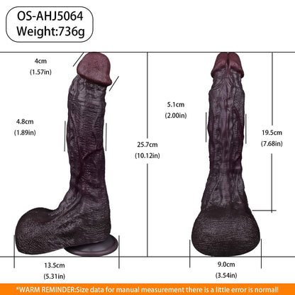 Long Straight Black Dildo | Multi-Vein Shaft, Realistic Skin Texture & Deep Wine-Brown Glans — Dual-Layer Platinum Silicone in Near-Black Dark Purple for Full-Length Deep Play