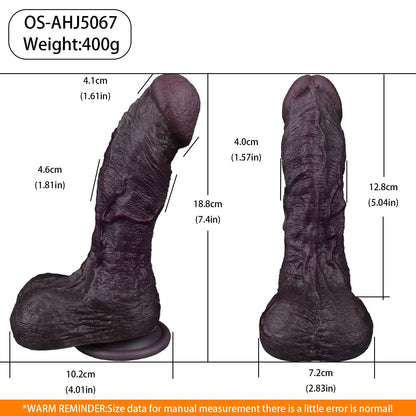 Curved Black Dildo | Egg-Shaped Glans, Horizontal Skin-Ring Texture & Multi-Vein Shaft — Dual-Layer Platinum Silicone in Deep Blue-Grey Purple for G-Spot Targeted Realistic Play