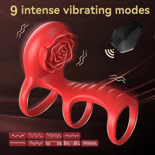 Manchons péniens à triple anneau vibrant en silicone Rose Clit Sucking – Jouets sexuels pour couples