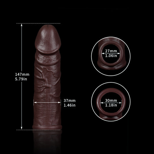 Extension de manche de gode réaliste en ébène, anneau de pénis en Silicone grandeur nature, jouet sexuel masculin