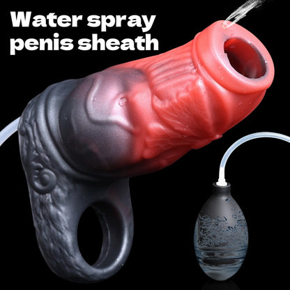 Blutroter Fantasy-Hunde-Penis-Sleeve – Offener Silikon-Penisverlängerer zur Desensibilisierung und Umfangsvergrößerung