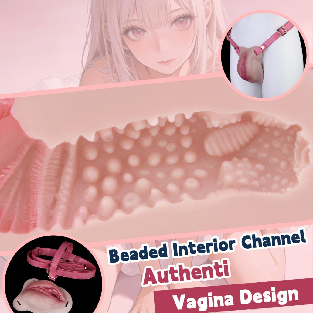 Fleischfarbene Silikon-Leder-Strapon-Vagina – Tragbare künstliche Vagina für Crossdressing und Feminisierung Sexspielzeug