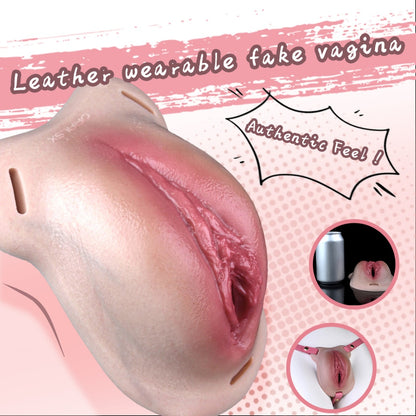 Fleischfarbene Silikon-Leder-Strapon-Vagina – Tragbare künstliche Vagina für Crossdressing und Feminisierung Sexspielzeug