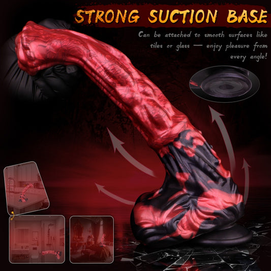 Monster Fantasy Horse Dildo with Suction Cup – Blood Red Silicone Female Masturbation Toy
