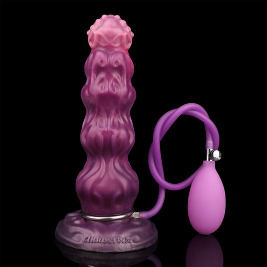 Aufblasbarer Dildo – expandierendes Spielzeug aus platinfarbenem Silikon mit Perlen | Lila Farbverlauf | 6,58–7,19 cm | Domlust