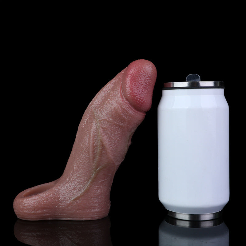 Sun-Kissed Tan Cock Sleeve: Textured Liquid Silicone Shaft Enhancer with Anchor Ring & Climax Port for Intimate Bedtime Pleasure
