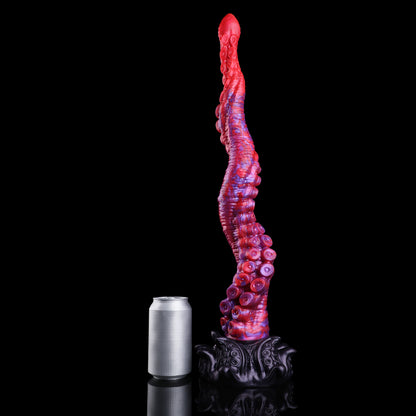 Abyssal Coil — Extra-Long Tentacle Fantasy Long Dildo in Platinum Silicone, Crimson-Violet Marble, Sucker Shaft & Kraken-Carved Suction Base