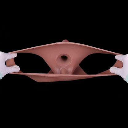 Realistic Bareskin Male Hollow Dildo Underwear - Small Glan Big Thick Penis Sleeve Extender Pant