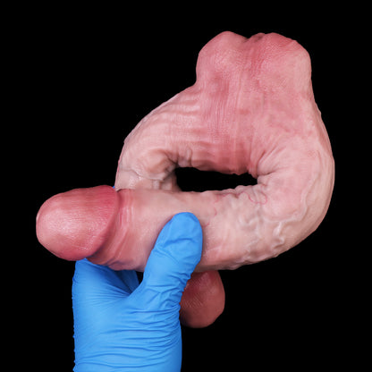 Symmetric Double Dildo with Centre Testicle — Realistic Platinum Silicone Dual-Ended Dildo with Twisted Vein Texture for Lesbian & Couples Play