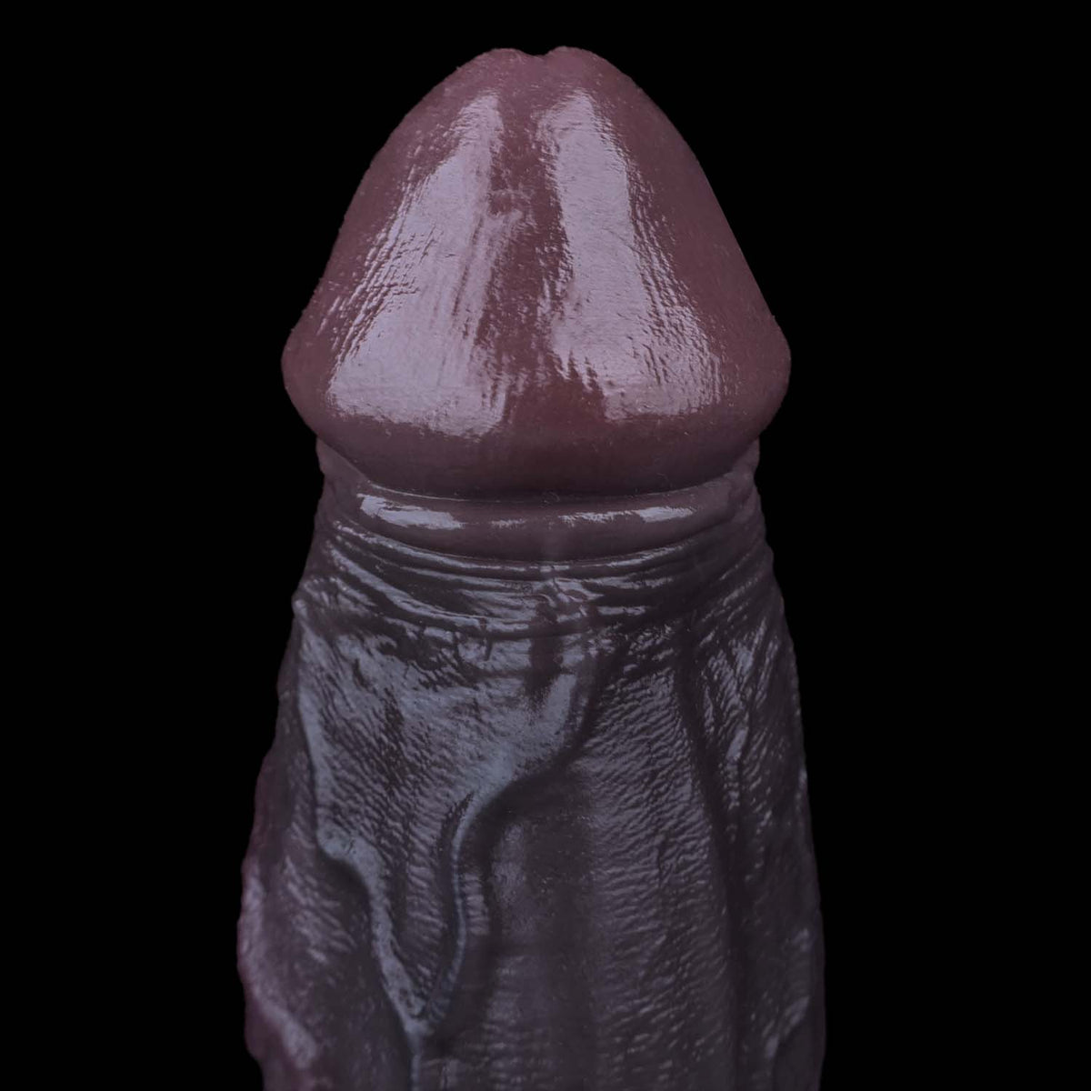 Bulbous Black Dildo | Dual-Layer Platinum Silicone Realistic Cock with Swollen Glans, Prominent Vein Texture & Extra-Wide Suction Cup — Deep Purple-Black for G-Spot & Cervix Play