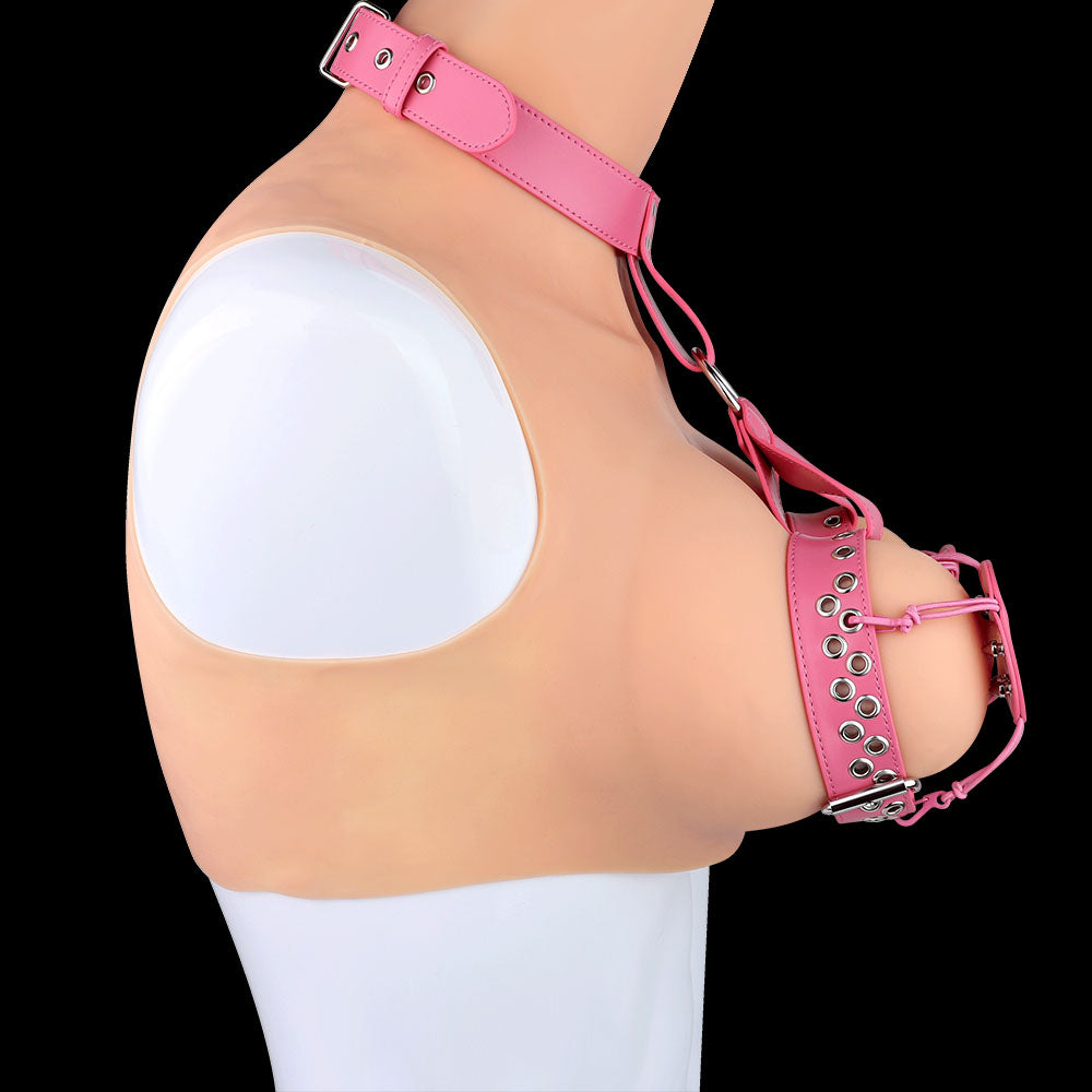 Spiked Leather Nipple Stimulators with Collar Harness — Lift, Expose & Tease in Pink or Black