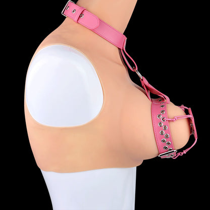 Spiked Leather Nipple Stimulators with Collar Harness — Lift, Expose & Tease in Pink or Black