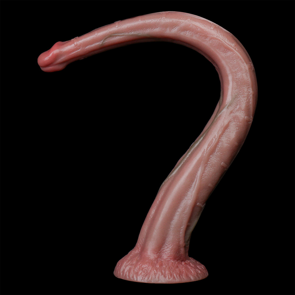 Whip-Flexible Long Dildo, Live Inside — Pale Skin Endoscope Camera Shaft with Sculpted Suction Base in Platinum Silicone