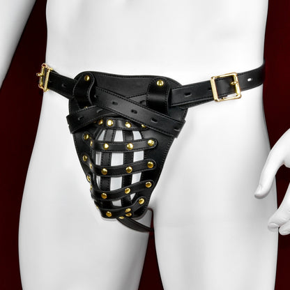 Bondage-String aus Leder zum Umschnallen – BDSM-Spielzeug mit offenem Netzdesign