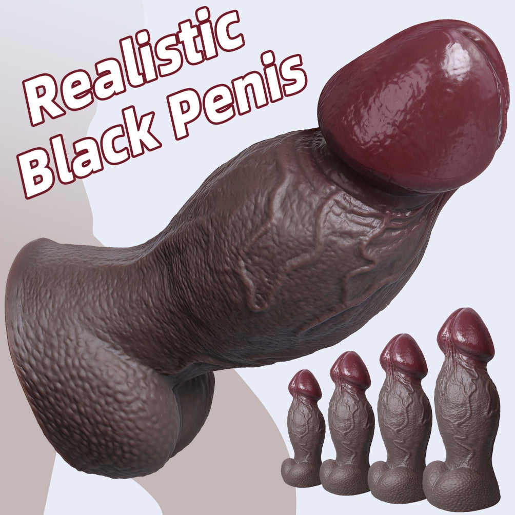 Gode ​​géant réaliste en silicone noir avec ventouse – Circonférence épaisse pour la dilatation vaginale et le fisting