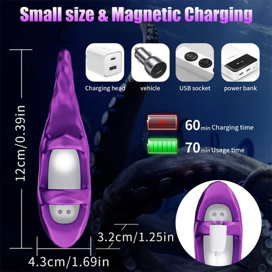 Purple Silicone Octopus Tentacle Finger Vibrator – Wearable G-Spot Stimulator for Precise Pleasure